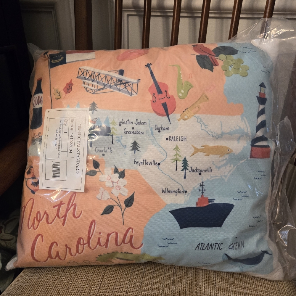 NWT North Carolina state symbols decorative throw pillow 16x16 indoor outdoor - Picture 2 of 3
